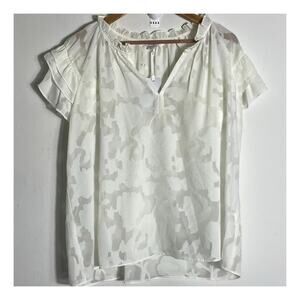 White NWT Semi Sheer Floral Ruffle Sleeve Blouse Top SZ XL‎ Casual Office Boho